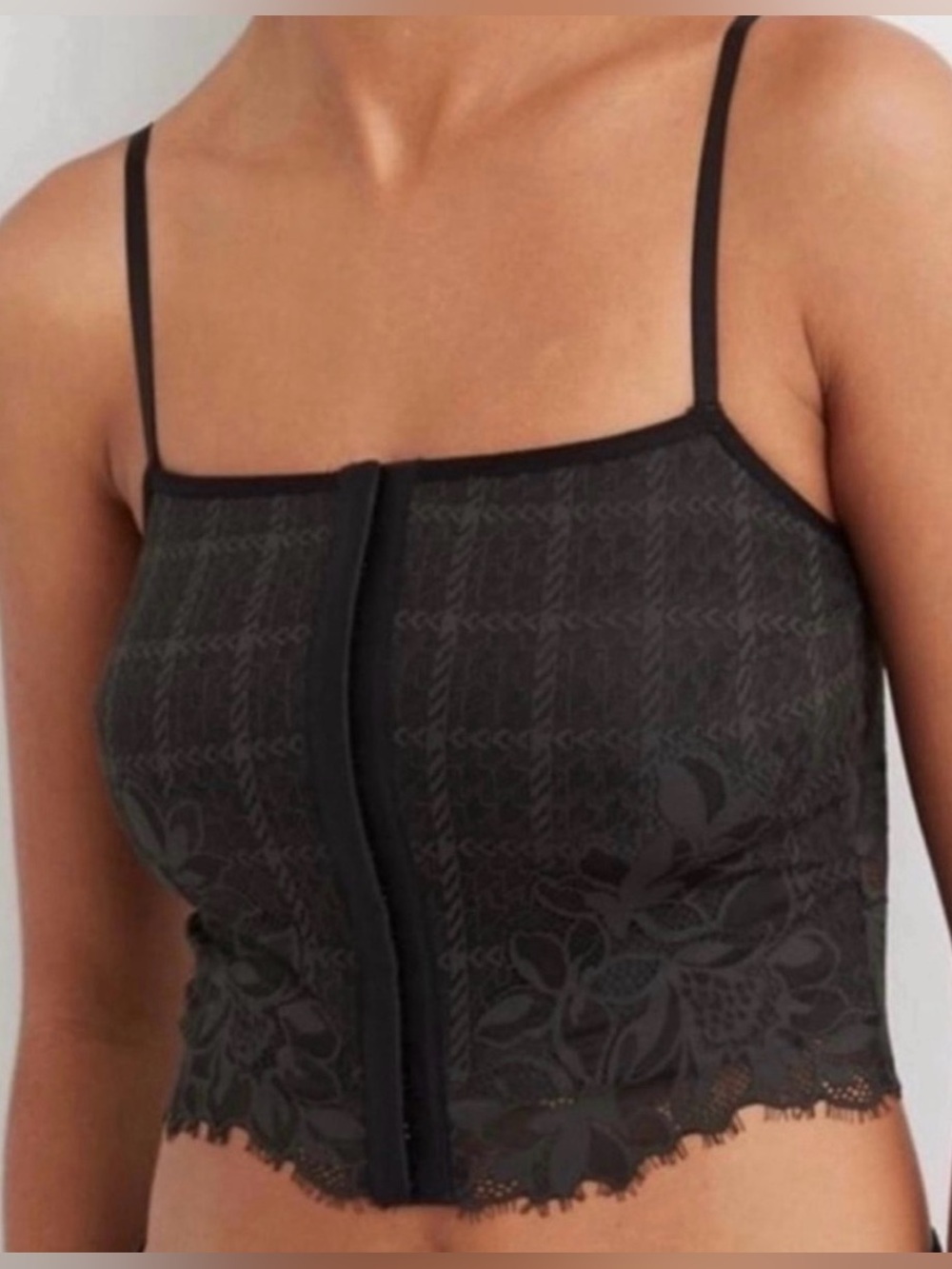 aerie Show Off Black Corset Goth Winter Lace Floral Plaid Longline Bralette xL